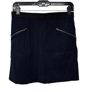 Theory Womens Stretch Wool Zipper Mini Pencil Skirt Black Navy Blue Size 6
